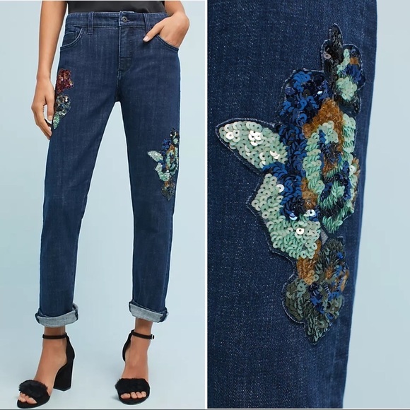Anthropologie Pilcro and the Letterpress Mid-Rise Slim Boyfriend Sequin … - Picture 2 of 15